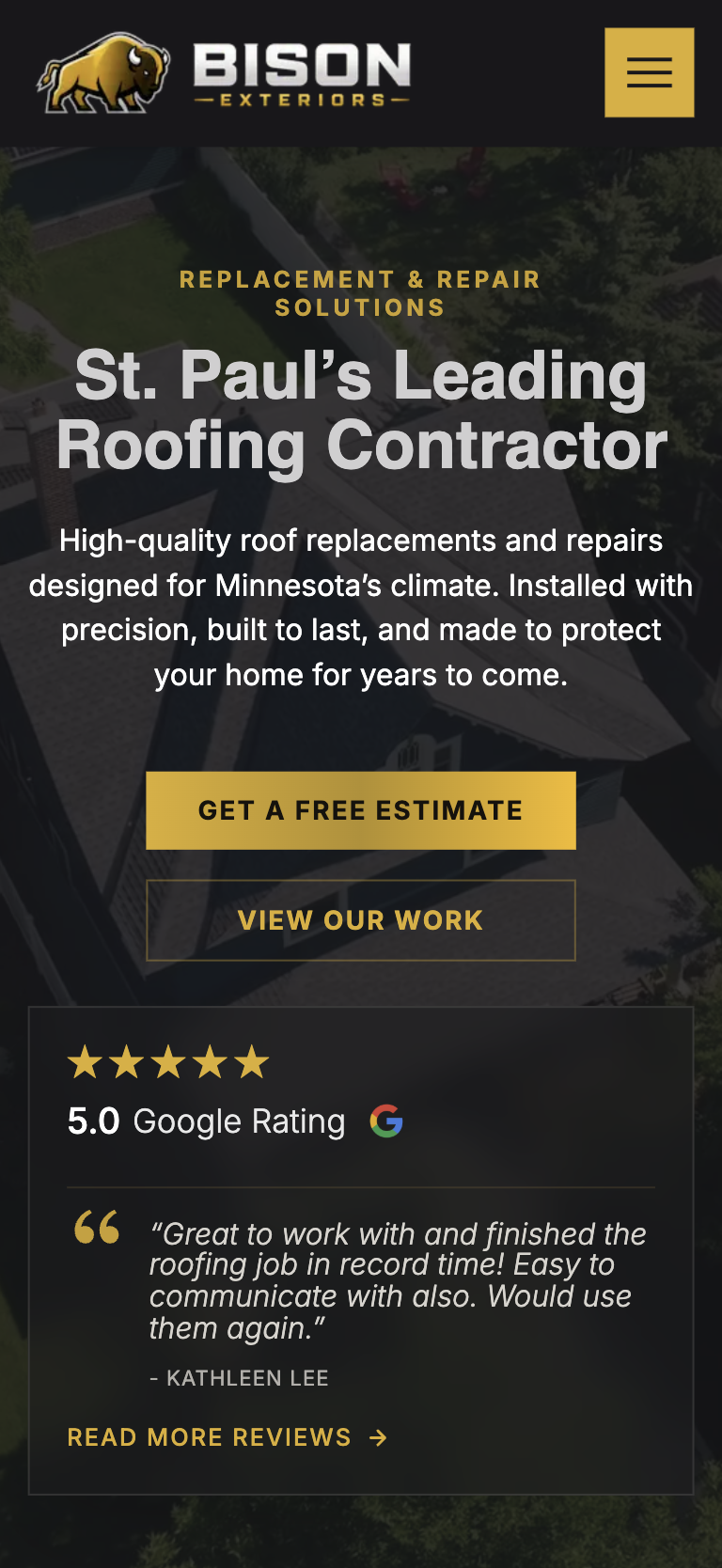 Bison Exteriors website shown on mobile