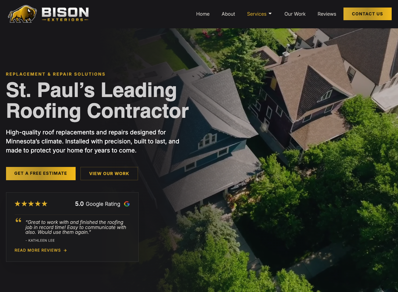 Website design mockup showing a contractor homepage