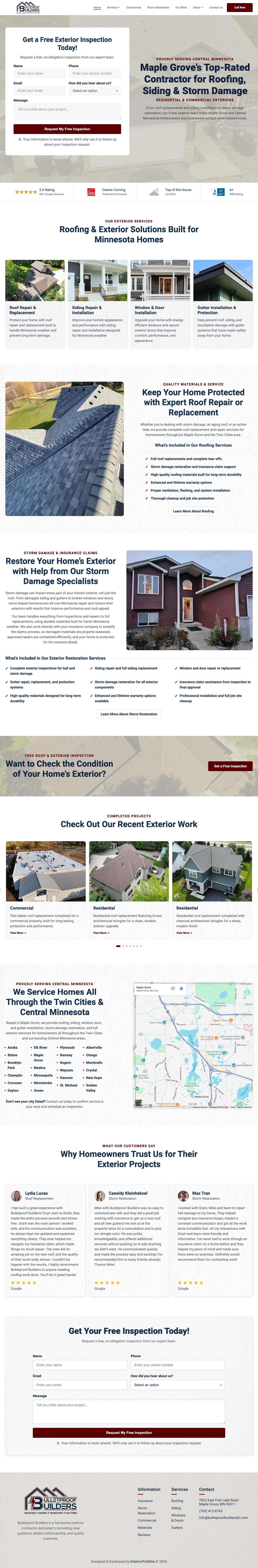 Scrollable page preview from the finished Bulletproof Builders website redesign