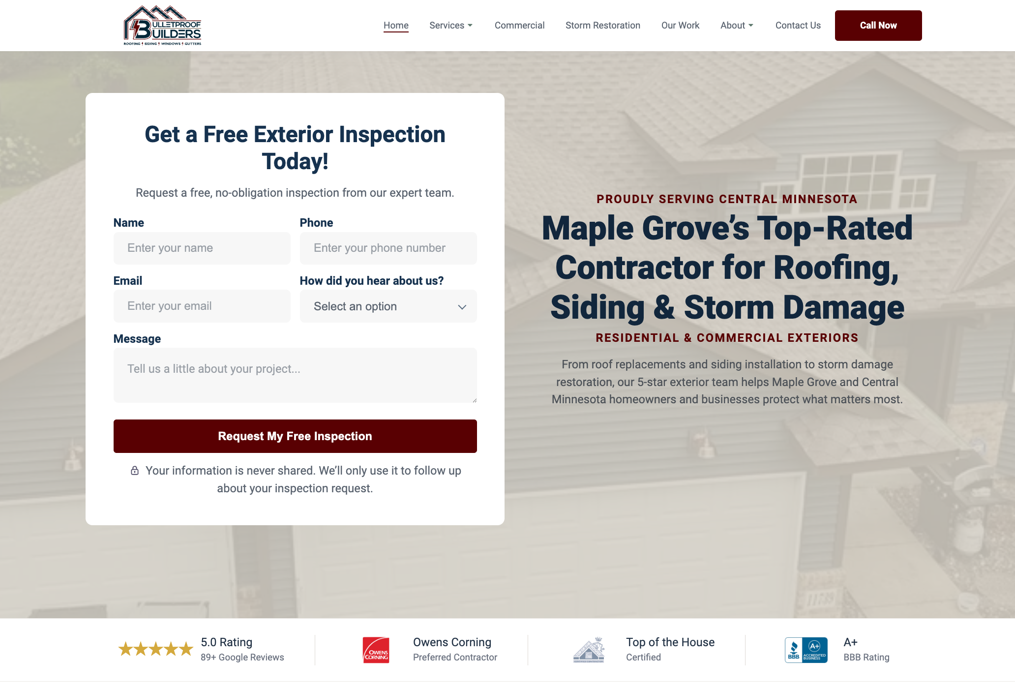 Bulletproof Builders website shown on desktop