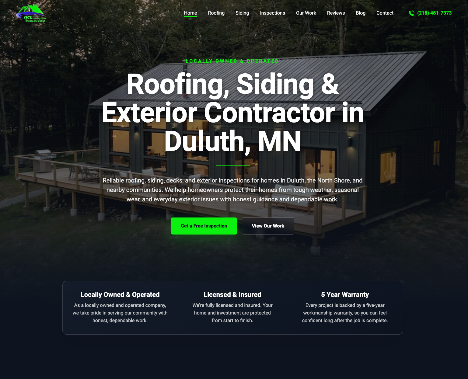 HCL Exteriors website shown on desktop
